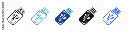 Flash Drive icon set multiple style collection