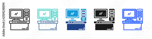 Desktop Computer icon set multiple style collection