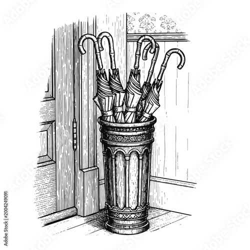 Umbrellas in a Stand Container.