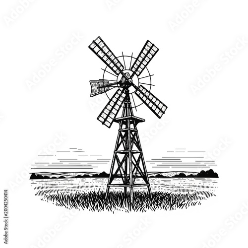 Windmill structure with rotating blades tall.