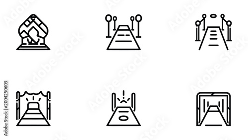 Foto Red Carpet Icons Set: A collection of meticulously crafted icons depicting red carpet events and pathways, perfect for illustrating the glitz and glamour of awards ceremonies, premieres
