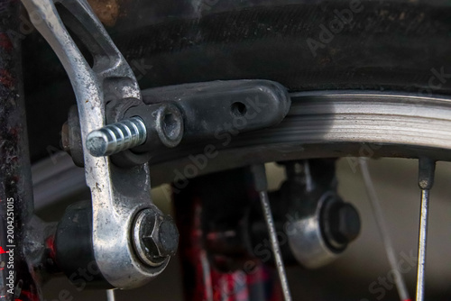 Close up of a bicycle brake mechanism