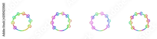 Rainbow color sketch tambourine icon design set