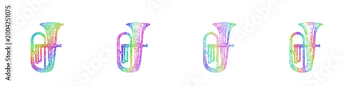 Colorful sketch tuba icon design set