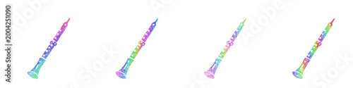 Colorful sketch oboe icon design set
