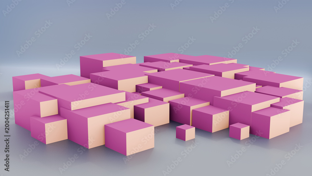 Fototapeta premium Pink and Purple 3D Geometric Cube Cluster Abstract Render