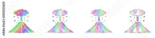 Colorful sketch volcano icon design set