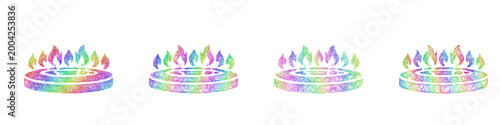 Rainbow sketch gas flame icon design set