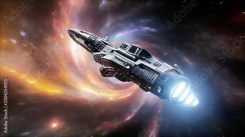 Astronaut Spacecraft Flying Through Hyperspace Vortex Nebula, Cinematic 4K Footage