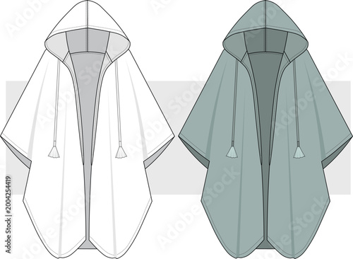 Cuadro en lienzo Women's and kids oversize hooded poncho top fashion technical drawing, illustration