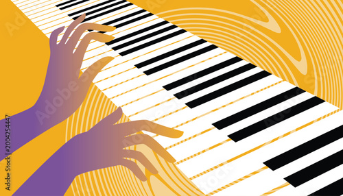 Foto Hands playing piano, music fest poster