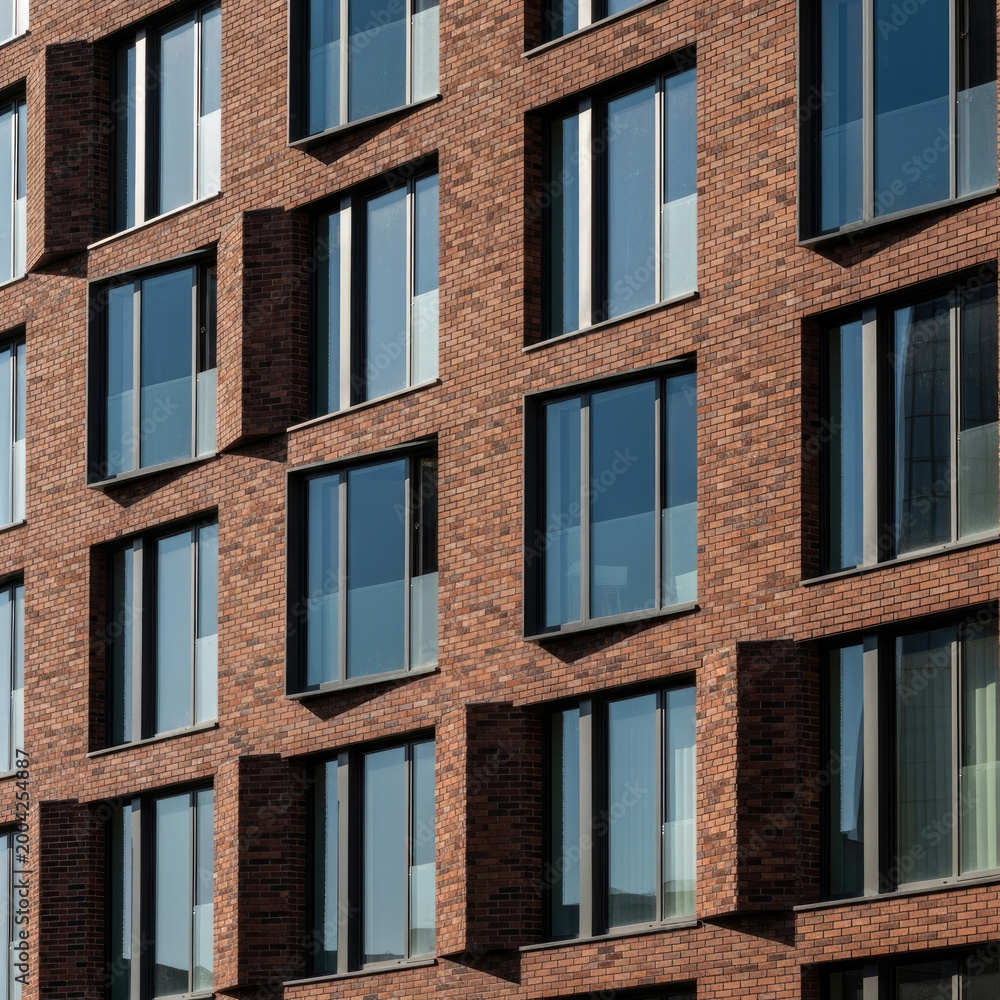 Fototapeta premium A modern brick building with numerous windows and a sleek design