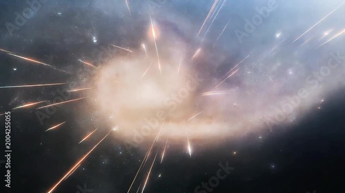 Stunning Spiral Galaxy with Meteor Shower, Deep Space 4K Cinematic Footage