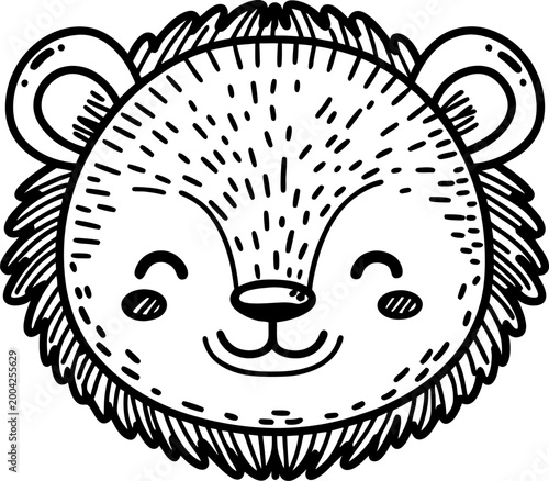 Cute smiling lion face illustration with detailed mane and happy expression