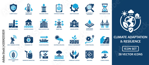 Obraz na plátně Climate adaptation and resilience solid icon set