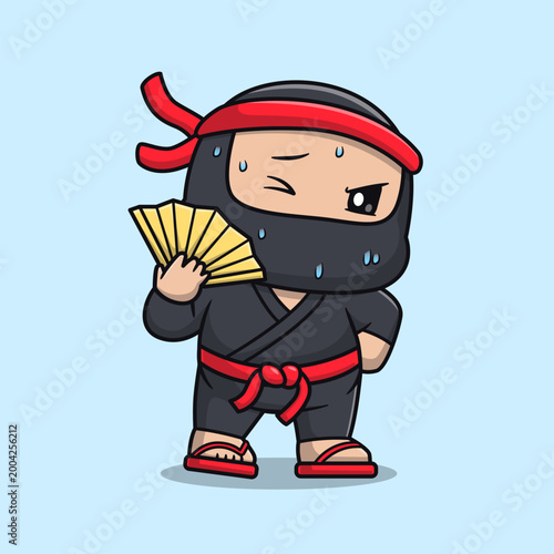Cute Ninja Stiflingly Hot With Handheld Fan Cartoon