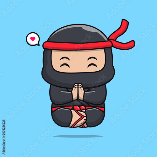 Cute Ninja Meditation Yoga Cartoon