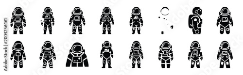 astronaut suit silhouette icon set