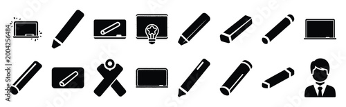 blackboard chalk silhouette icon set