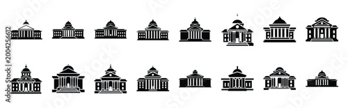 court house silhouette icon set