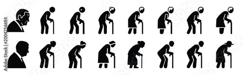 elderly person silhouette icon set