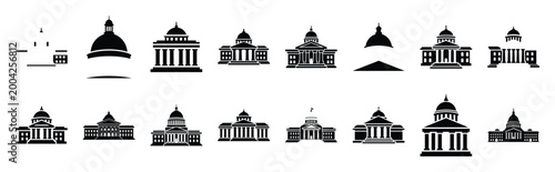 government building silhouette icon set