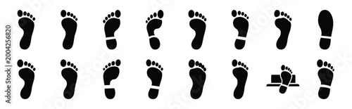footprint step silhouette icon set