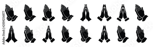 hands prayer silhouette icon set
