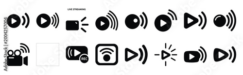 live streaming silhouette icon set