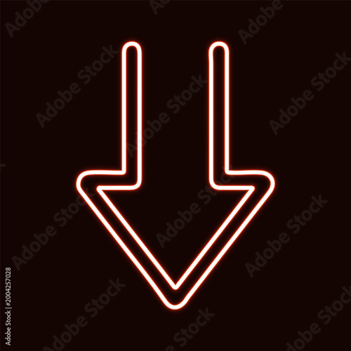 Down Arrow Neon Light Direction Icon Red Warning Symbol