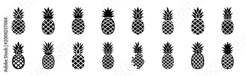 pineapple fruit silhouette icon set