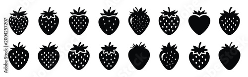 strawberry fruit silhouette icon set