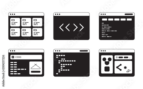 Black and white user interface design elements in coding