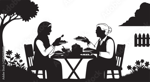 Minimal black silhouette of Muslim woman wearing hijab in side profile vector style