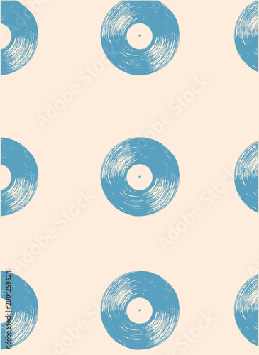 Vintage seamless pattern with hand-drawn vinyl recorder in engraving style. Background for wrapping paper, wallpaper, print, logo, stickers, textile