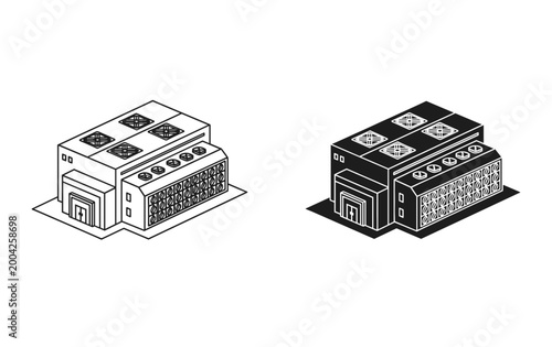Data center icon outline and solid style, white background, vector Illustration