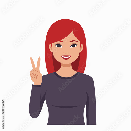 Woman with Red Hair Making Peace Sign
