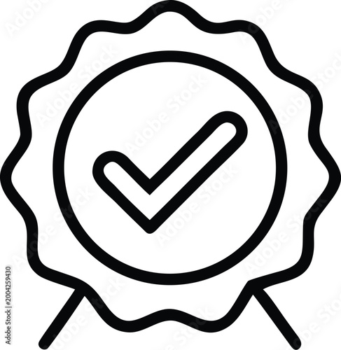 check mark icon with ribbon black line art symbol on white background high quality professional detailed modern elegant stylish clean crisp