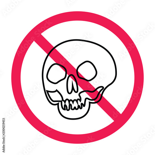 Human skull icon with red forbidden sign, death hazard warning sign, toxic substance prohibited sign, poison danger warning symbol, biohazard danger zone sign, do not enter danger area sign
