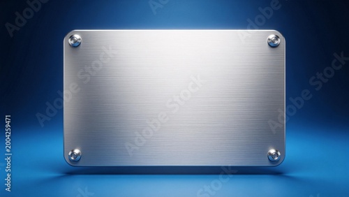 Metal plate with bolts on blue background
