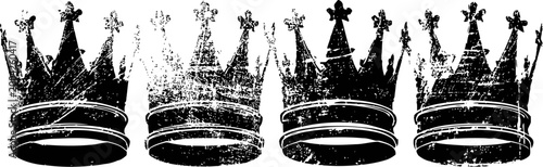 Four vintage black crown silhouettes in a row with textured distressed grunge