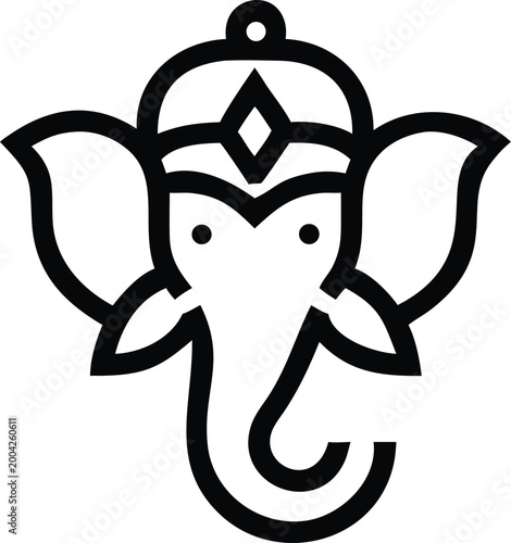 Elegant Ganesha Head Icon Displaying Divine Hindu God with Majestic Trunk and Ears