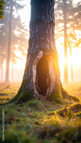 Hollow Tree Trunk Used as Animal Shelter