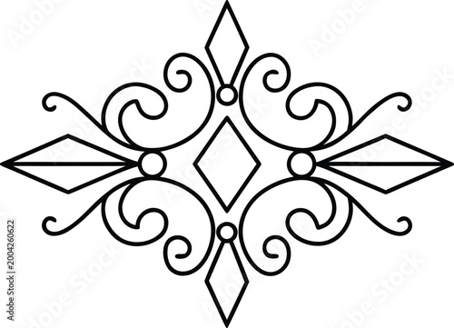 Elegant Horizontal Divider with Diamond Shapes and Graceful Swirling Scroll Motifs for Decoration