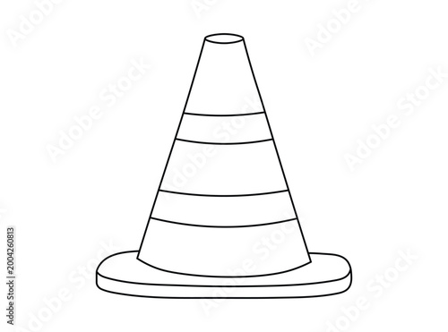 Construction orange traffic safety cone line art vector graphic for road work and hazard warning