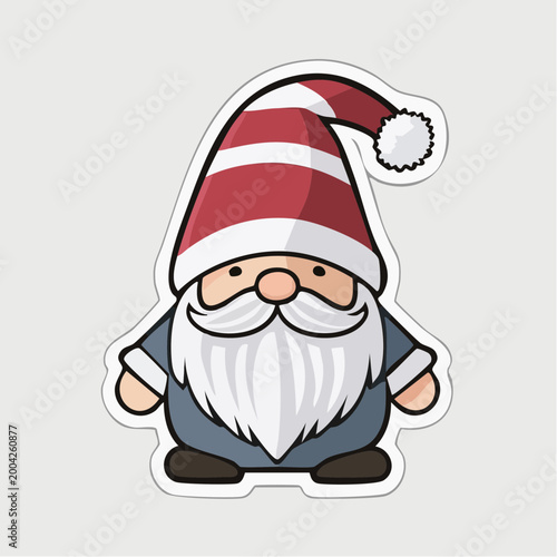 Cute Christmas Gnome with Red and White Striped Hat