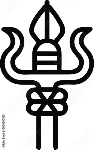 Elegant stylized black outline icon of a ceremonial trident or symbolic divine object