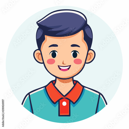 Cartoon Boy Avatar with Blue Hair and Smiling Face