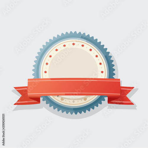 Blank Vintage Badge with Red Ribbon