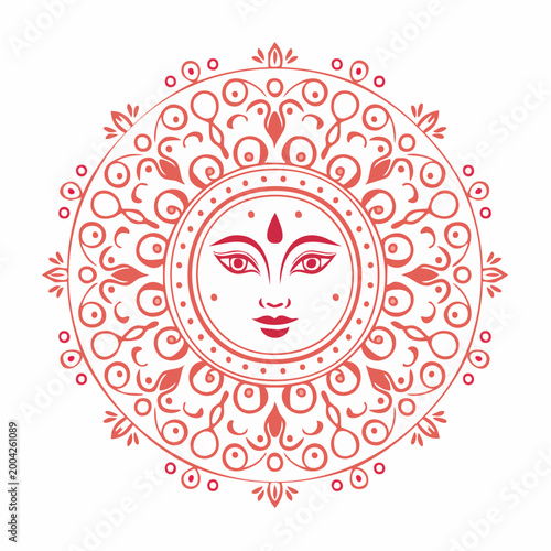 Stylized Sun Face Mandala with Ornate Patterns